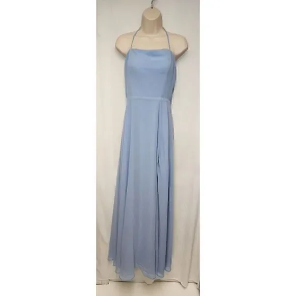 Speechless Women's Halter Chiffon Maxi Blue Dress Size 11 - Picture 4 of 8
